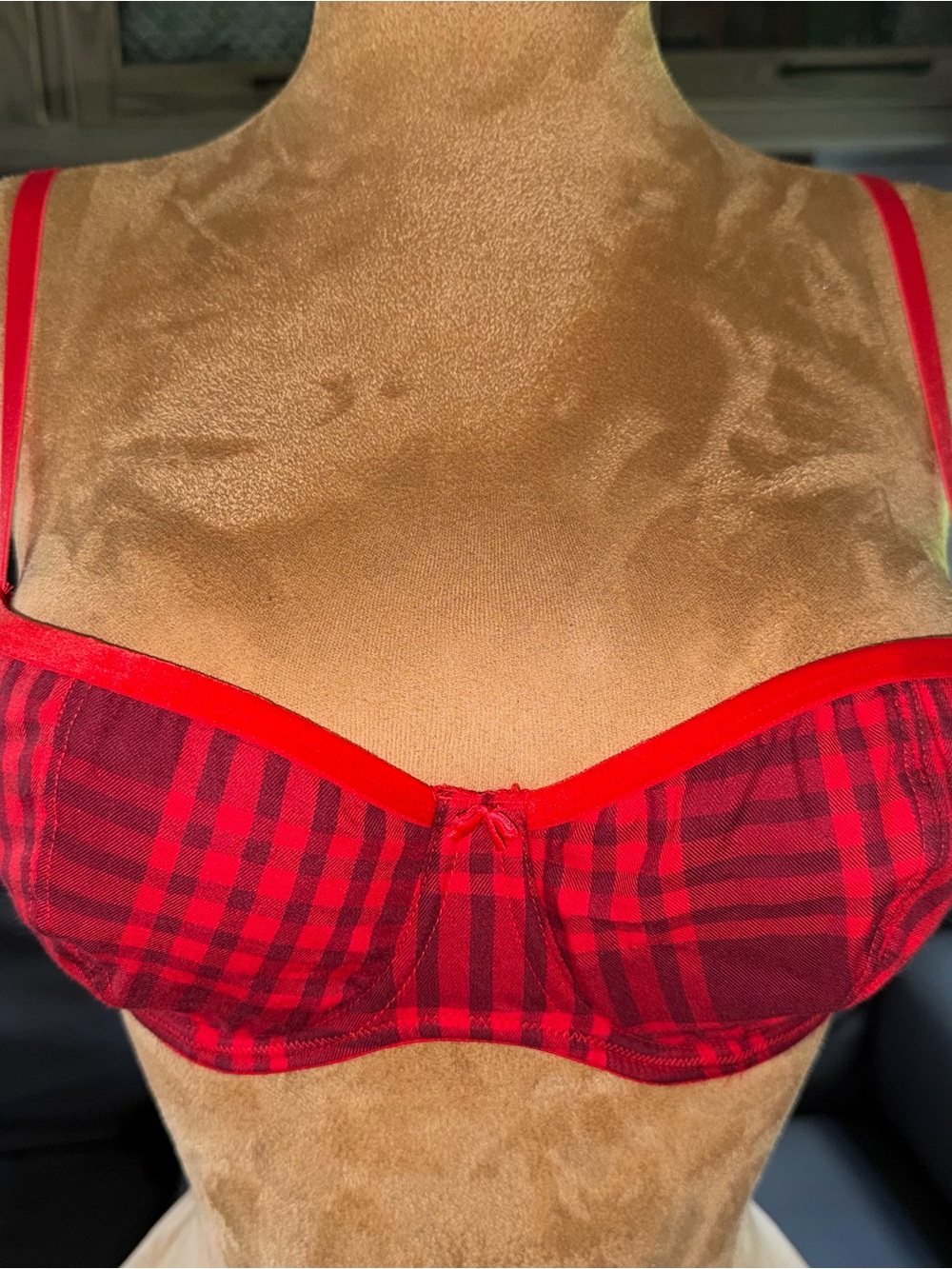 Victoria's Secret PINK Red Plaid Underwire Bra with Bright Trim
